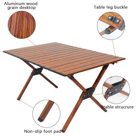야외 캠핑 테이블 알루미늄 테이블 접이식 나무 패턴 테이블 캠핑 야외 경량 캠핑 비치 뒤뜰 바베큐 파티 