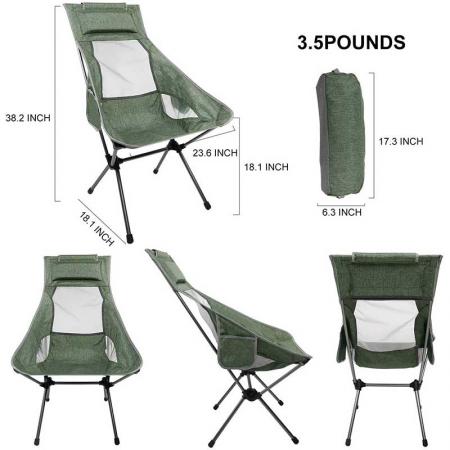 캠핑 백패킹 의자 높은 등받이, 330파운드 용량, 하이킹 여행 해변 피크닉을 위한 경량 컴팩트 휴대용 접이식 의자 