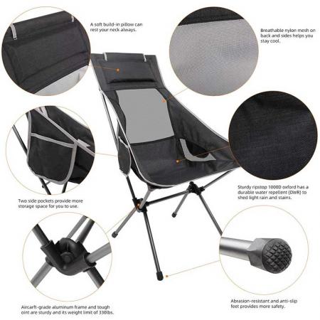 초경량 하이백 캠핑 의자, 머리 받침이 있는 경량 접이식 의자, 야외 캠프용 휴대용 소형, 하이킹, 피크닉 