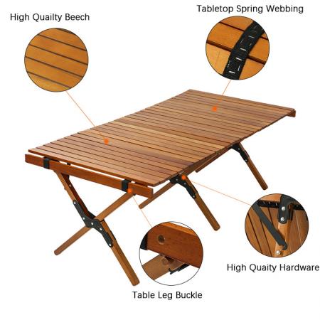 야외 나무 롤탑 캠핑 접이식 피크닉 테이블 