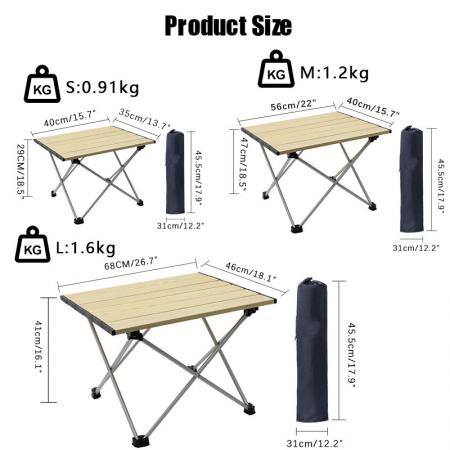 알루미늄 테이블 상판이 있는 휴대용 캠핑 사이드 테이블: 하드탑 접이식 테이블 