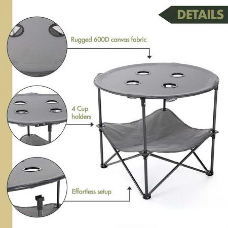 접이식 캠프 테이블 헤비 듀티 휴대용 접이식 테이블 4 컵 라운드 휴대용 케이스 스틸 프레임 고급 600D 