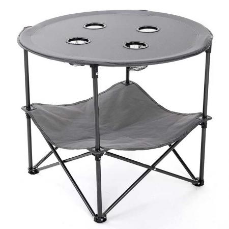 접이식 캠프 테이블 헤비 듀티 휴대용 접이식 테이블 4 컵 라운드 휴대용 케이스 스틸 프레임 고급 600D 