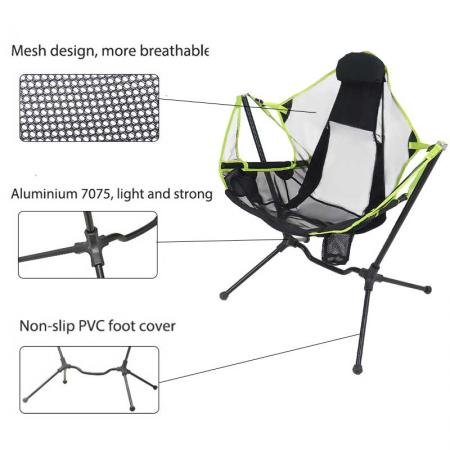 핸드백 발판이있는 야외용 흔들 잔디 의자 해변 발코니 여행용 스윙 캠프 의자 여행 낚시 피크닉 지원 최대 300lbs 