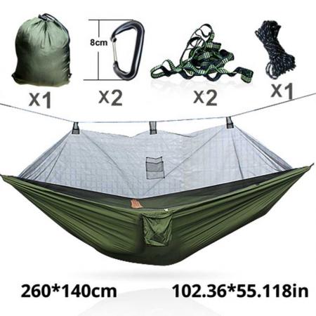 여행 배낭 하이킹 야외 활동을위한 중장비 나무 스트랩이있는 캠핑 나일론 해먹 모기장 