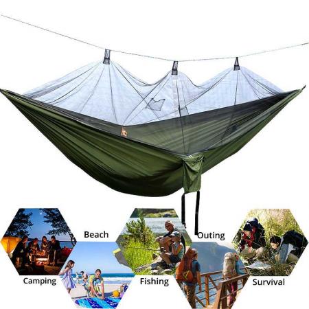 여행 배낭 하이킹 야외 활동을위한 중장비 나무 스트랩이있는 캠핑 나일론 해먹 모기장 