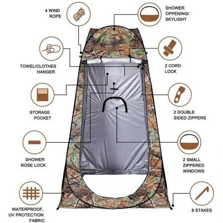 샤워 텐트 개인 정보 보호 텐트 팝업 샤워 실내 야외용 휴대용 가방이있는 화장실 텐트 변경
 