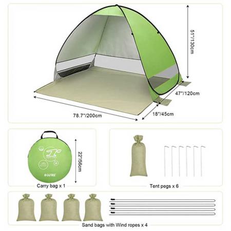 UV 자외선 차단을 위한 UPF 50+ 등급의 1-3인용 팝업 비치 텐트
 