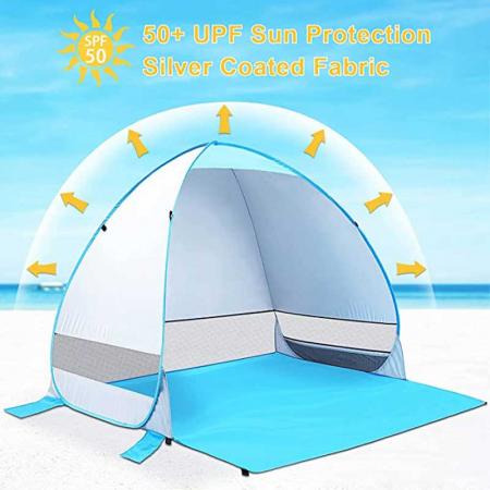 UV 자외선 차단 기능이 있는 UPF 50+ 접이식 휴대용 비치 텐트
 