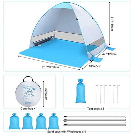 UV 자외선 차단 기능이 있는 UPF 50+ 접이식 휴대용 비치 텐트
 