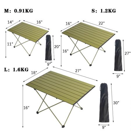 휴대용 테이블 접기, 야외, 하이킹, 배낭 여행을위한 가방으로 접을 수있는 알루미늄 캠프 피크닉 테이블
 