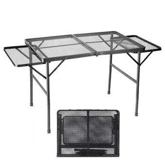 folding metal grill table 2 side shelves camping table