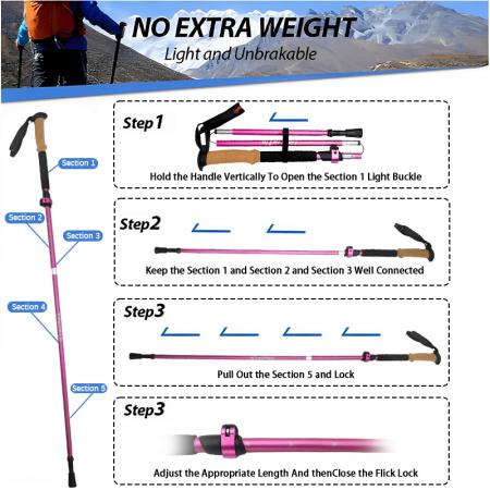 5단 접이식 항공 알루미늄 7075 트래킹 워킹 하이킹 트레킹 폴 