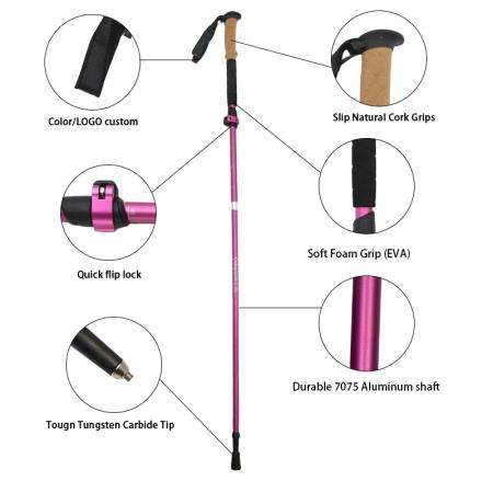 5단 접이식 항공 알루미늄 7075 트래킹 워킹 하이킹 트레킹 폴 