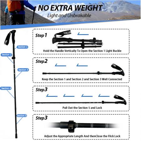 초경량 6061 알루미늄 합금 5단 접이식 EVA 손잡이 트레킹 폴 모던 조절식 야외 하이킹 폴 