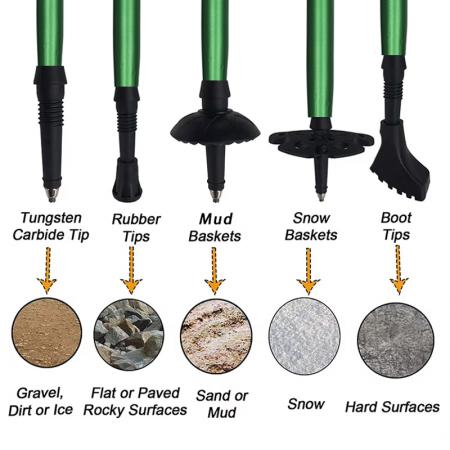 5단 EVA 소재, 높이 조절 가능한 알루미늄 합금 텔레스코픽 접이식 모던 텅스텐 스틸 팁 등산 스틱/클라이밍/워킹 폴 