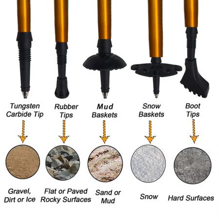 5개 부분으로 접히는 노르딕 확장형 알루미늄 트레킹 하이킹 폴 1쌍 