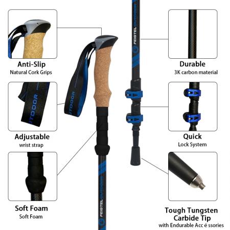 EVA 코르크 손잡이가 있는 휴대용 트레킹 폴 2개 세트, 야외 암벽 등반용 하이킹/워킹 스틱 