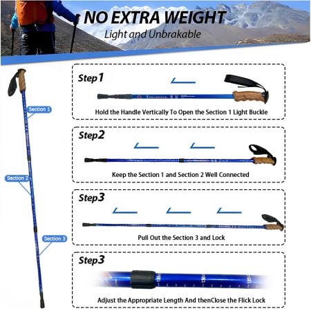 빠른 잠금 기능이 있는 경량 접이식 등산 스틱, 내구성이 뛰어난 7075 알루미늄 트레킹 폴 