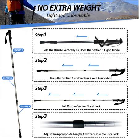 야외용 접이식 알루미늄 합금 고무 손잡이 경량 내부 잠금식 등산 스틱 