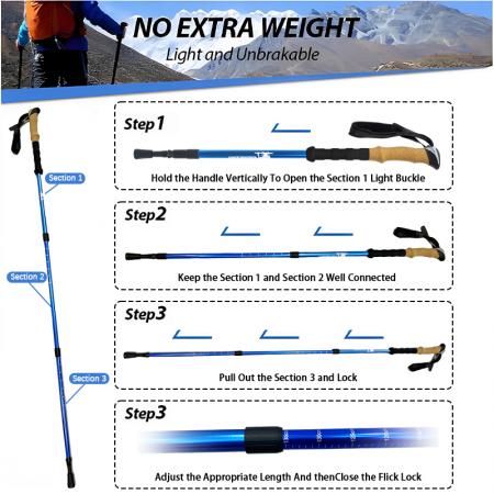야외용 3단 접이식 듀랄루민 6061 알루미늄 합금 등산 스틱 