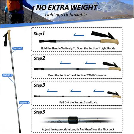 알루미늄 텔레스코픽 아웃도어 트레킹 폴, 인조 코르크 소재, 노르딕 충격 방지 하이킹 스틱 