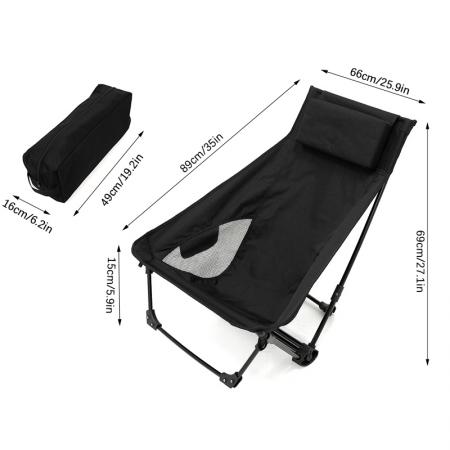 경량 캠핑용 등받이 높은 캠핑 의자, 휴대용 접이식 야외 의자 (머리 받침대 포함) 