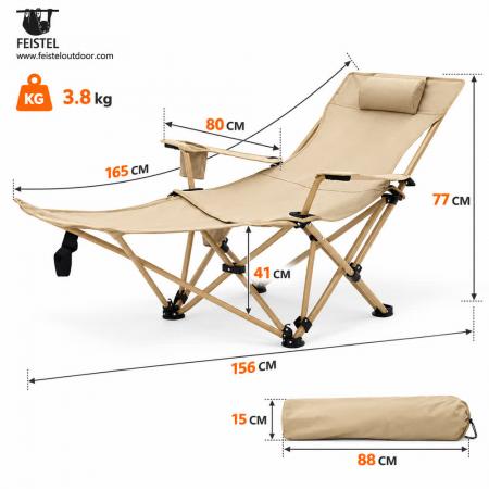 발받침과 베개가 있는 접이식 캠핑 라운지 체어 – 150kg 철제 프레임, 3.8kg 휴대용 라운저 