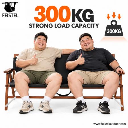 2인용 캠핑 의자 – 너비 116cm 너도밤나무 접이식 캠핑 러브시트, 250kg 하중 