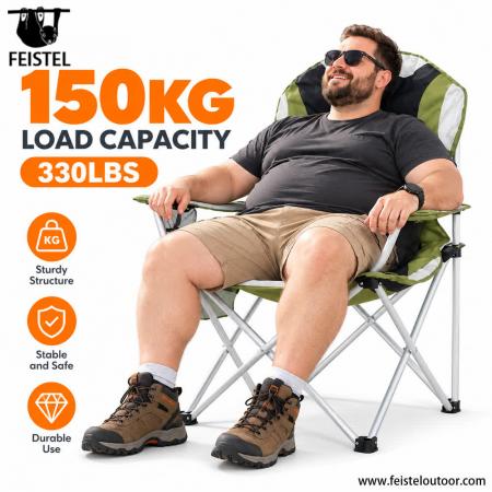 팔걸이가 있는 대형 접이식 캠핑 의자 – 104cm 높이 휴대용 야외 의자, 150kg 하중 용량 