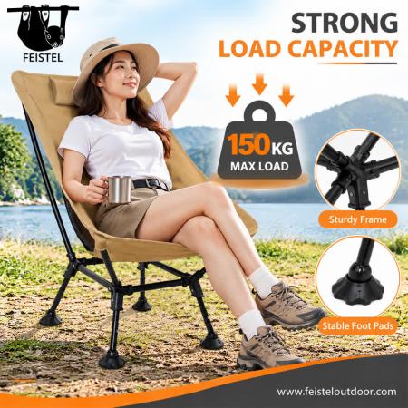 오버사이즈 폴딩 캠핑 체er – 7075 알루미늄 프레임, 600D 폴리에스터 메시 및 캐리 백 포함 150kg 하중 경량 문 체어 